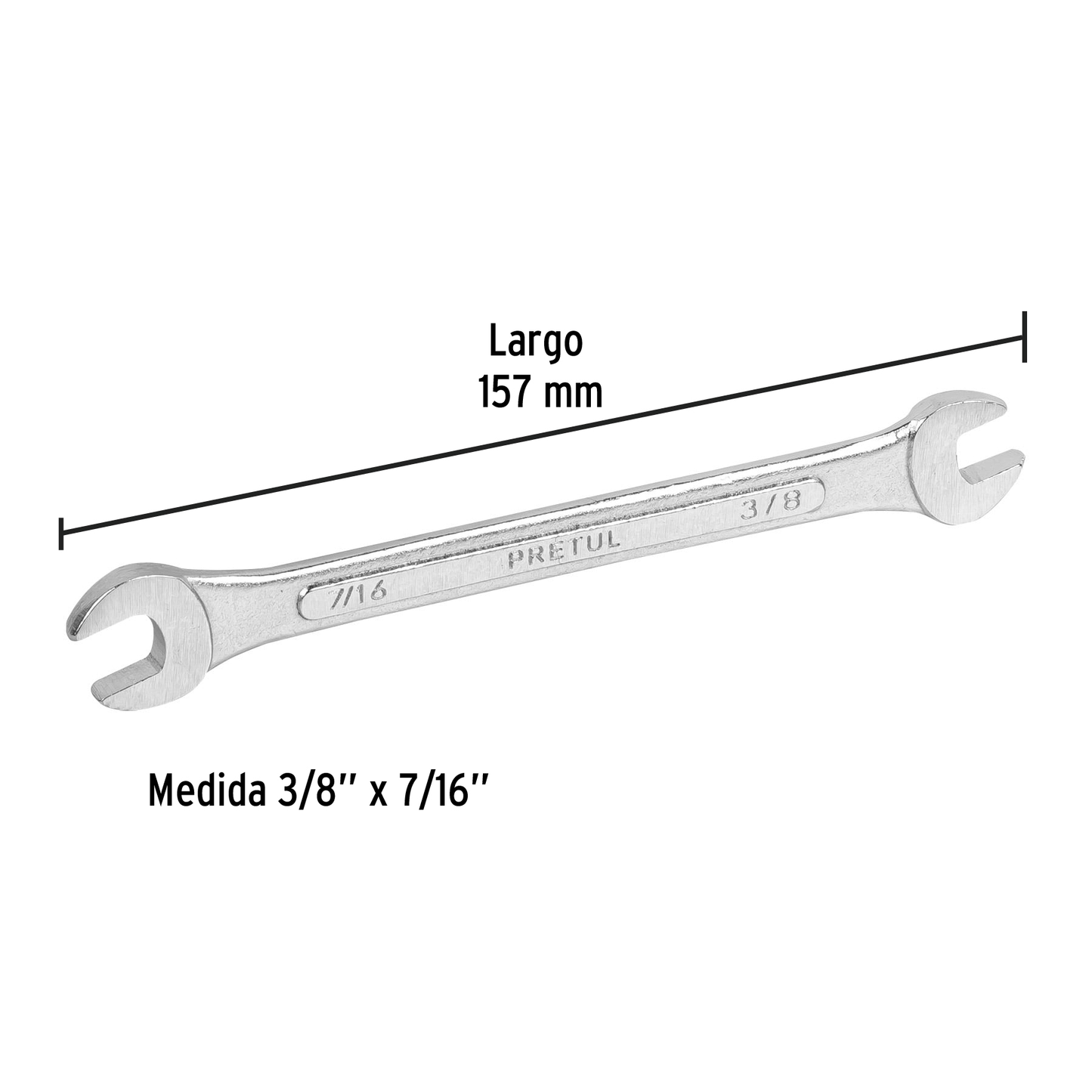 Llave española, 3/8 x 7/16" x 157 mm, pretul