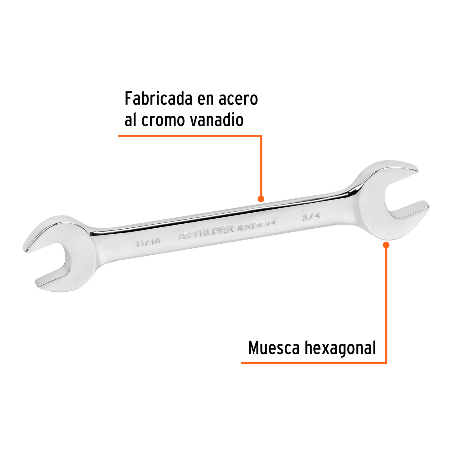 Llave española, 11/16 x 3/4" x 197 mm