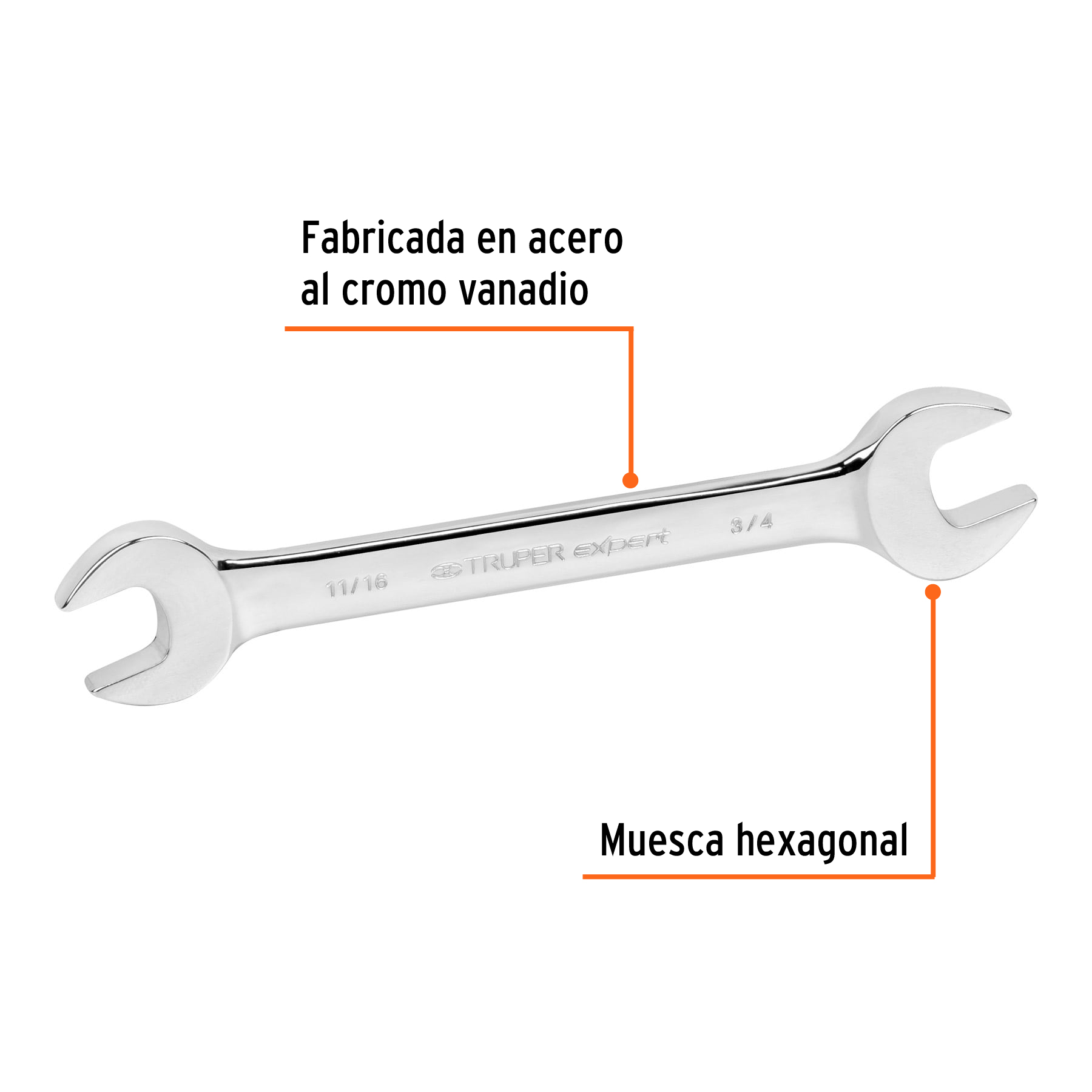 Llave española, 11/16 x 3/4" x 197 mm