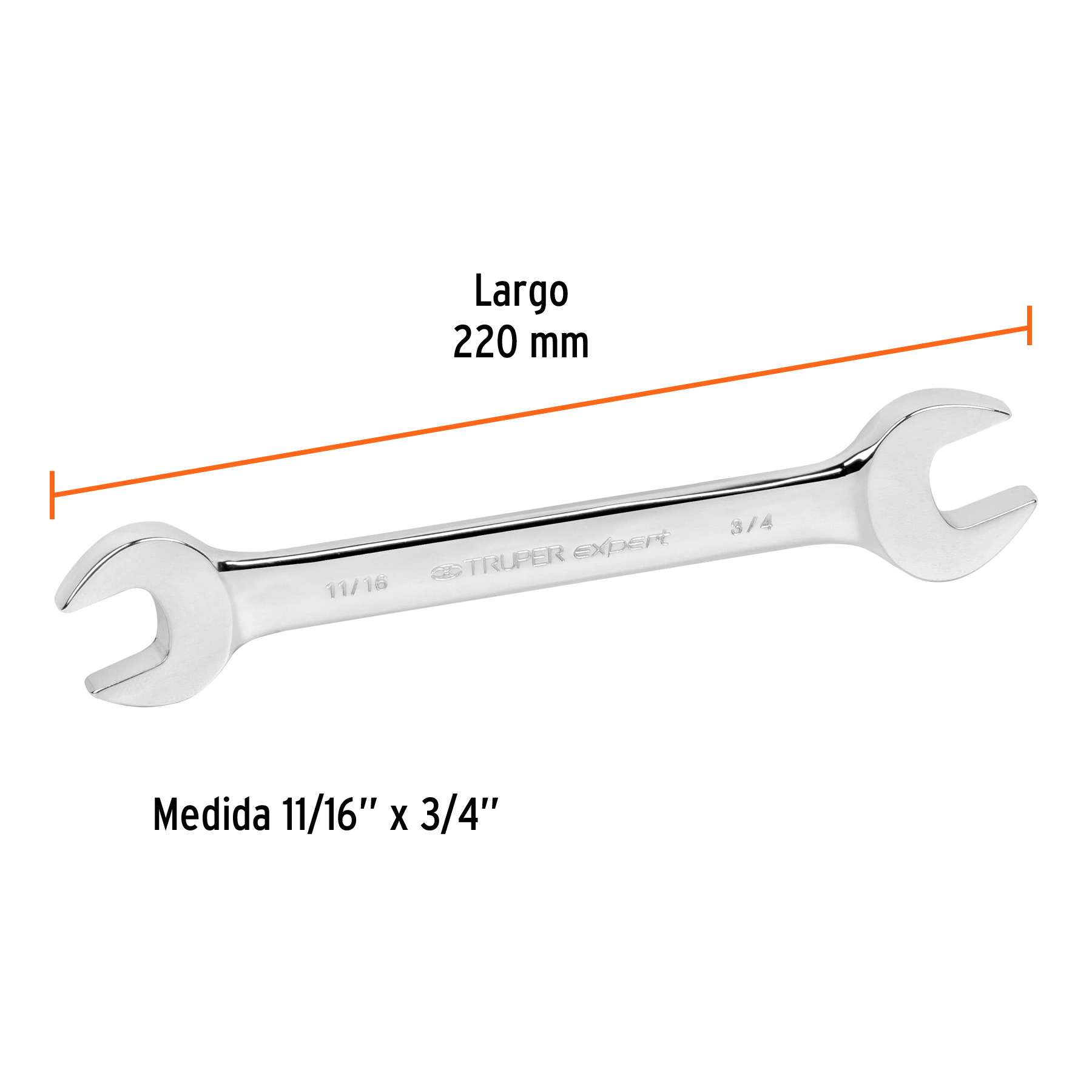 Llave española, 11/16 x 3/4" x 197 mm