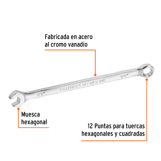 Llave combinada, extralarga, 1/4" x 125 mm