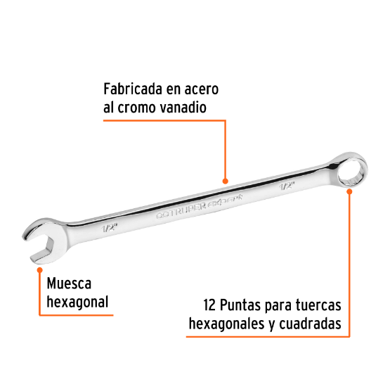 Llave combinada, extralarga, 1/2" x 202 mm