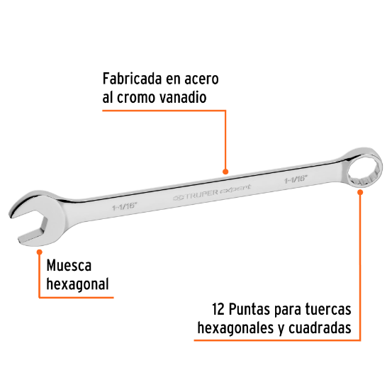 Llave combinada, extralarga, 1-1/16" x 385 mm