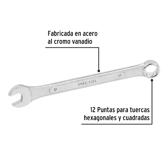 Llave combinada mm, 9 x 130 mm, pretul