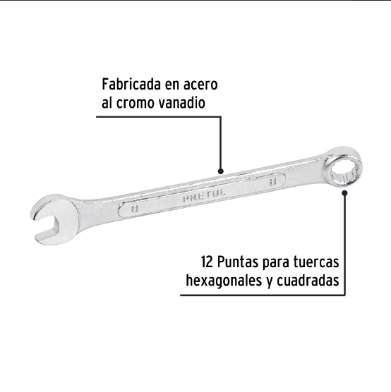 Llave combinada mm, 8 x 120 mm, pretul