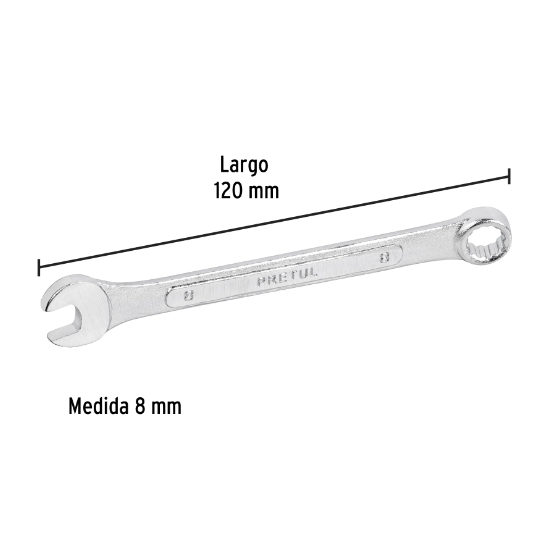 Llave combinada mm, 8 x 120 mm, pretul