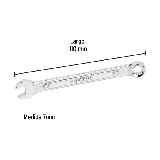 Llave combinada mm, 7 x 110 mm, pretul