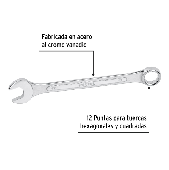 Llave combinada mm, 17 x 210 mm, pretul