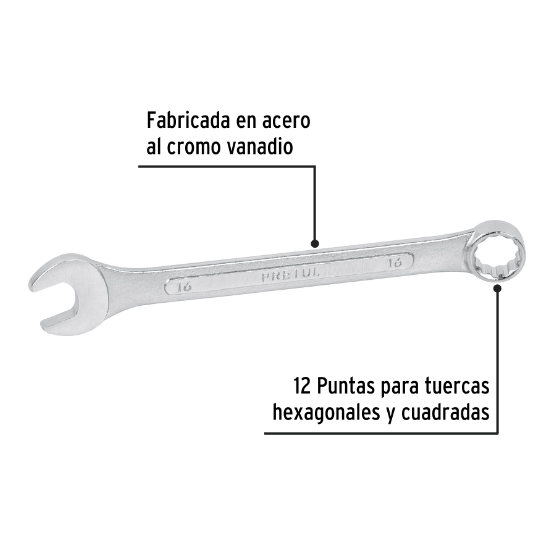 Llave combinada mm, 16 x 200 mm, pretul