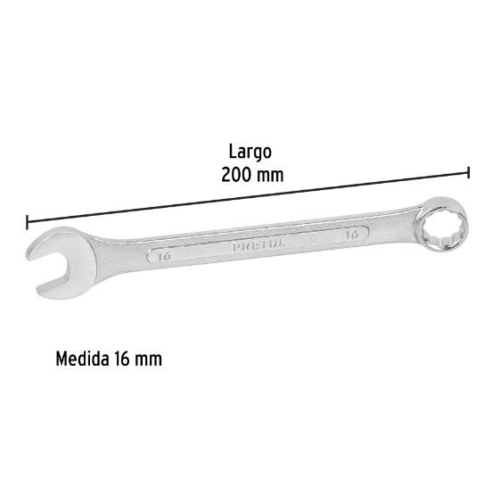 Llave combinada mm, 16 x 200 mm, pretul