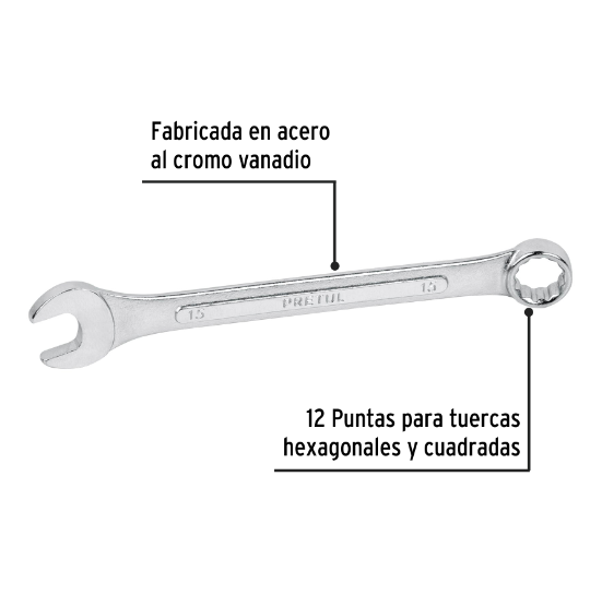 Llave combinada mm, 15 x 190 mm, pretul