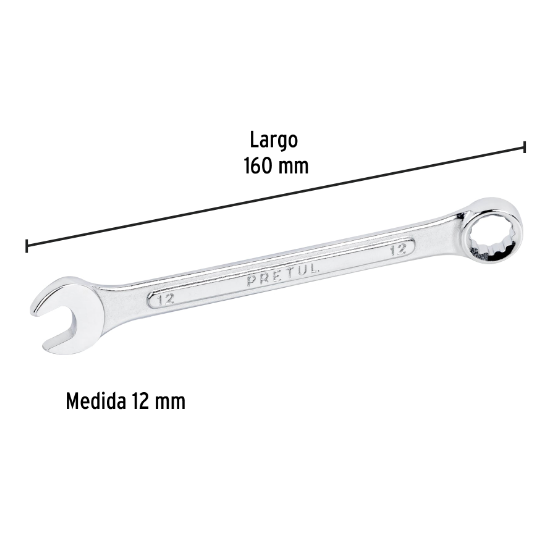 Llave combinada mm, 12 x 160 mm, pretul