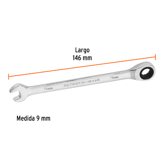 Llave combinada con matraca, 9 x 146 mm, Truper Expert