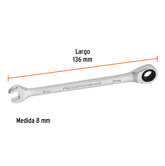 Llave combinada con matraca, 8 x 136 mm, Truper Expert