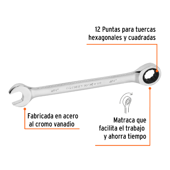 Llave combinada con matraca, 7/8" x 281 mm, Truper Expert