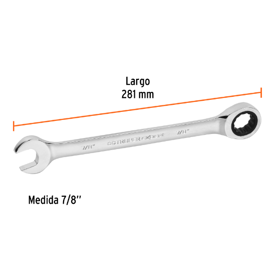 Llave combinada con matraca, 7/8" x 281 mm, Truper Expert
