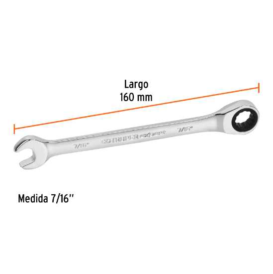 Llave combinada con matraca, 7/16" x 160 mm, Truper Expert