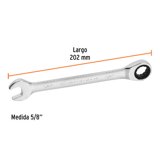 Llave combinada con matraca, 5/8" x 202 mm, Truper Expert
