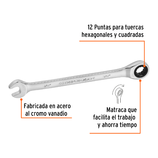 Llave combinada con matraca, 3/8" x 153 mm, Truper Expert