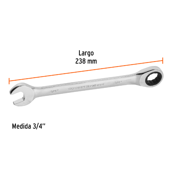 Llave combinada con matraca, 3/4" x 238 mm, Truper Expert
