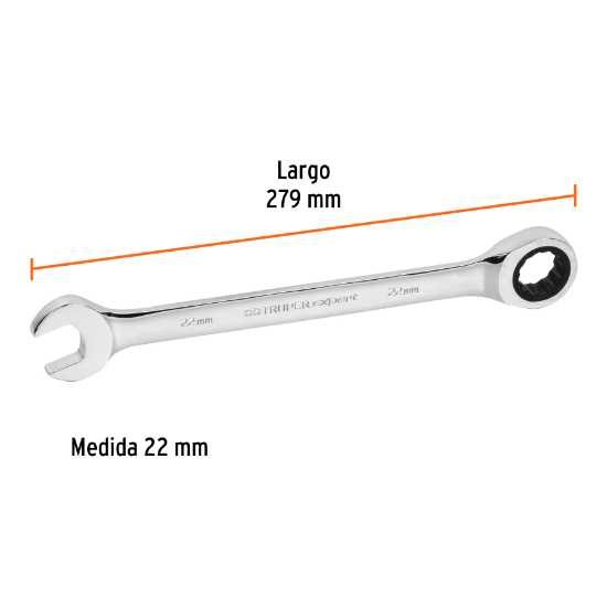 Llave combinada con matraca, 22 x 279 mm, Truper Expert