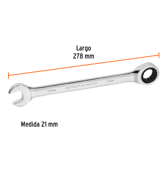 Llave combinada con matraca, 21 x 278 mm, Truper Expert