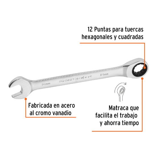 Llave combinada con matraca, 18 x 230 mm, Truper Expert