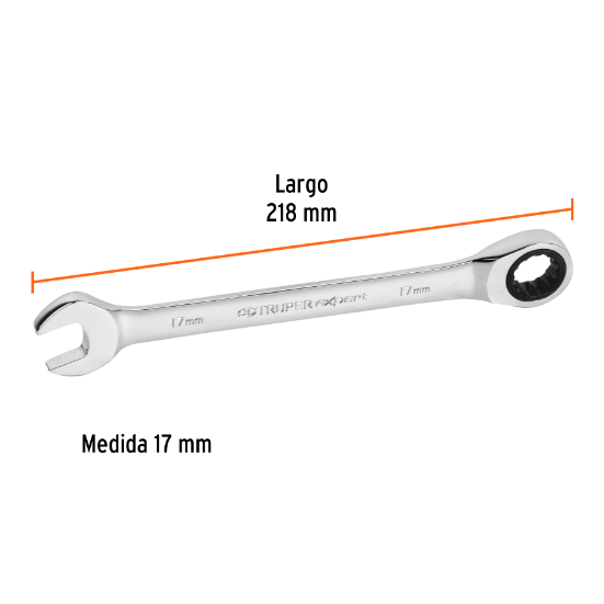 Llave combinada con matraca, 17 x 218 mm, Truper Expert