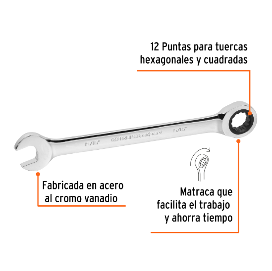 Llave combinada con matraca, 15/16" x 325 mm, Truper Expert