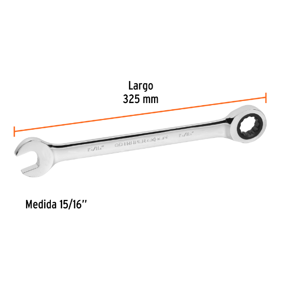 Llave combinada con matraca, 15/16" x 325 mm, Truper Expert
