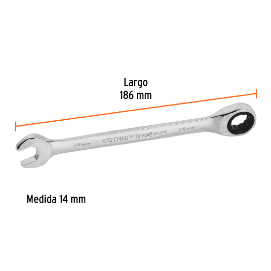Llave combinada con matraca, 14 x 186 mm, Truper Expert