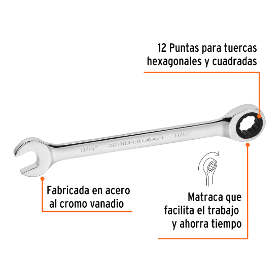 Llave combinada con matraca, 13/16" x 281 mm, Truper Expert
