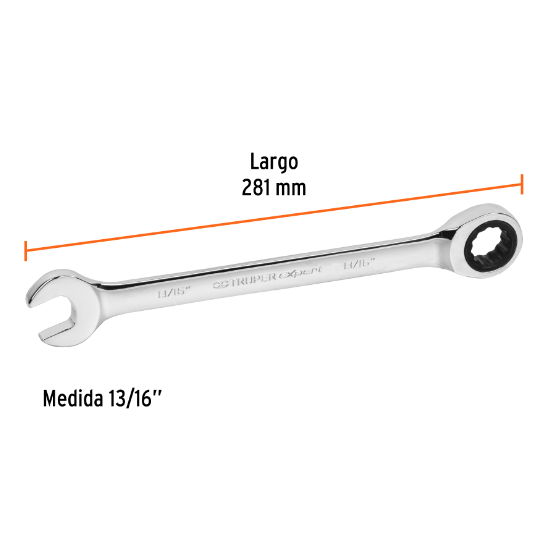 Llave combinada con matraca, 13/16" x 281 mm, Truper Expert