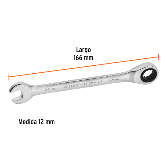 Llave combinada con matraca, 12 x 166 mm, Truper Expert