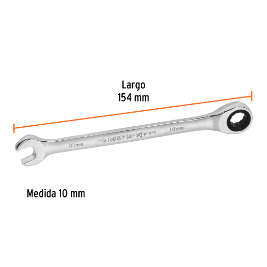 Llave combinada con matraca, 10 x 154 mm, Truper Expert