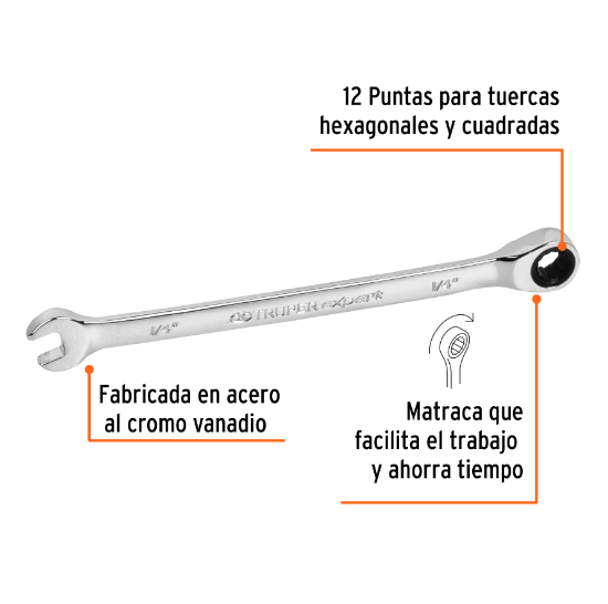 Llave combinada con matraca, 1/4" x 120 mm, Truper Expert