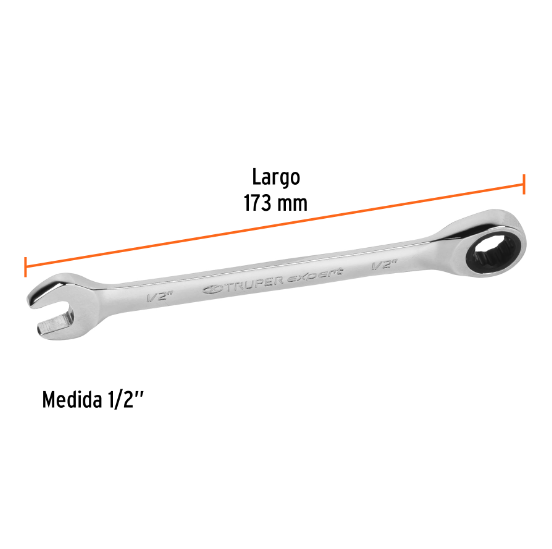 Llave combinada con matraca, 1/2" x 173 mm, Truper Expert