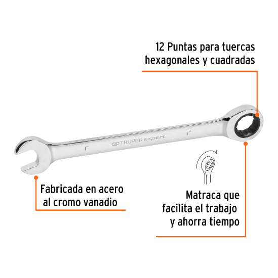 Llave combinada con matraca, 1" x 325 mm, Truper Expert