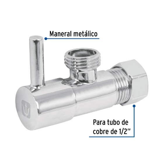 Llave angular, 1/4 vuelta, tipo barrilito, maneral palanca