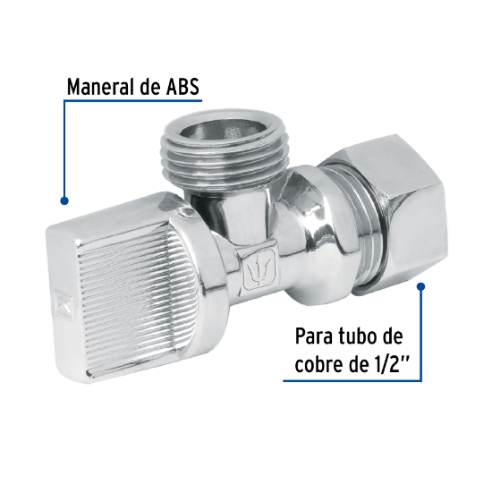 Llave angular, 1/2 x 1/2",1/4 de vuelta, con barrilito
