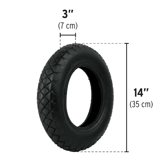 Llanta reforzada, 14" para carretilla, pretul