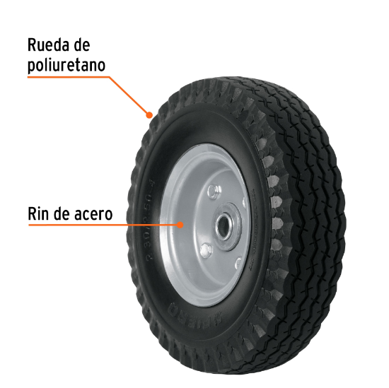 Llanta imponchable con eje lateral, 8"
