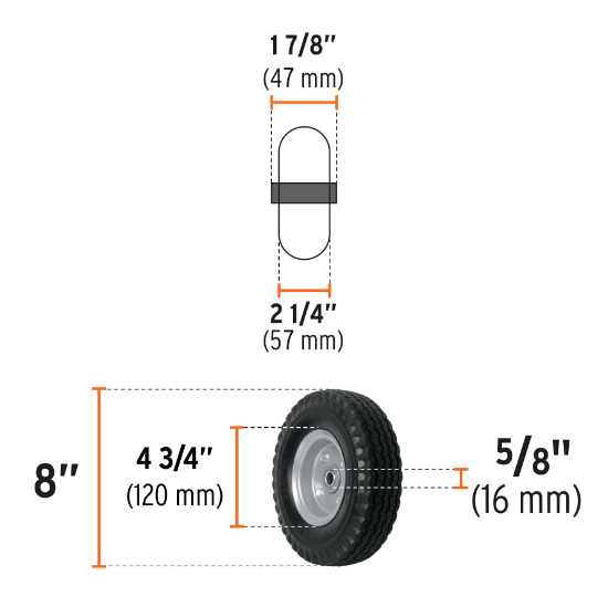 Llanta imponchable con eje lateral, 8"