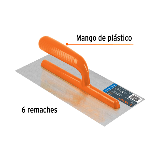 Llana, mango plástico, canto recto, 6 remaches, 11"