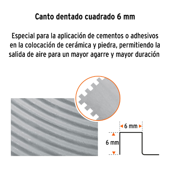 Llana, mango plástico, canto dentado cuadrado,6 remaches,11"