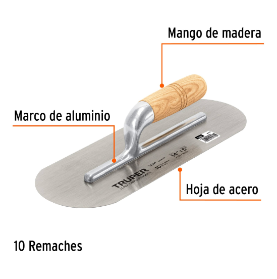 Llana, mango madera, canto redondo, 4 remaches, 14"