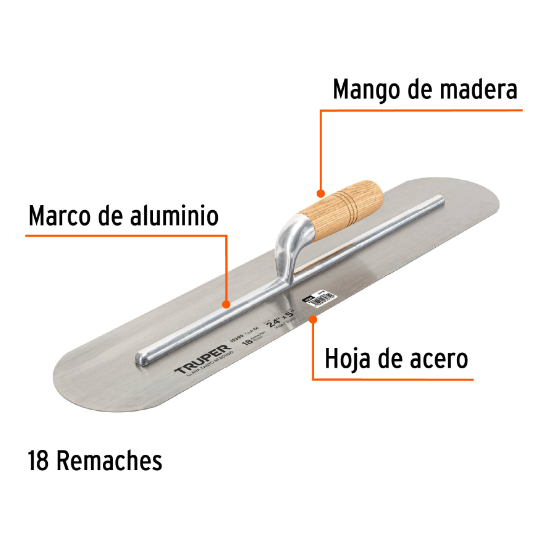 Llana, mango madera, canto redondo, 18 remaches, 24"