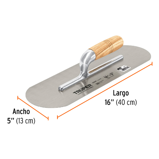 Llana, mango madera, canto redondo, 10 remaches, 16"