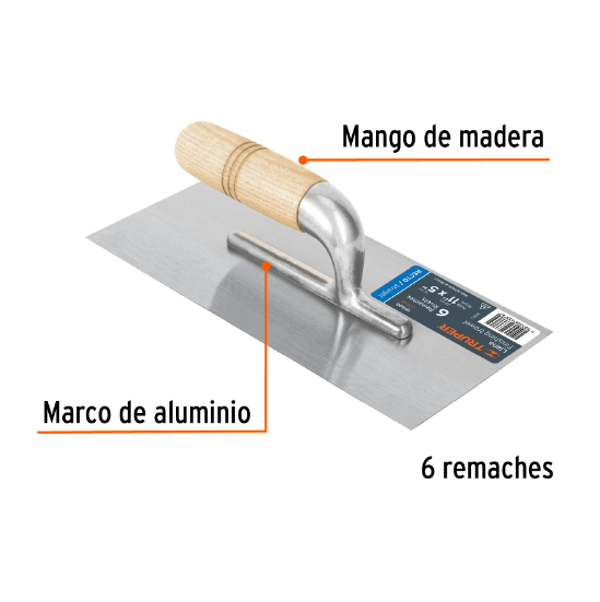 Llana, mango madera, canto recto, 6 remaches, 11"
