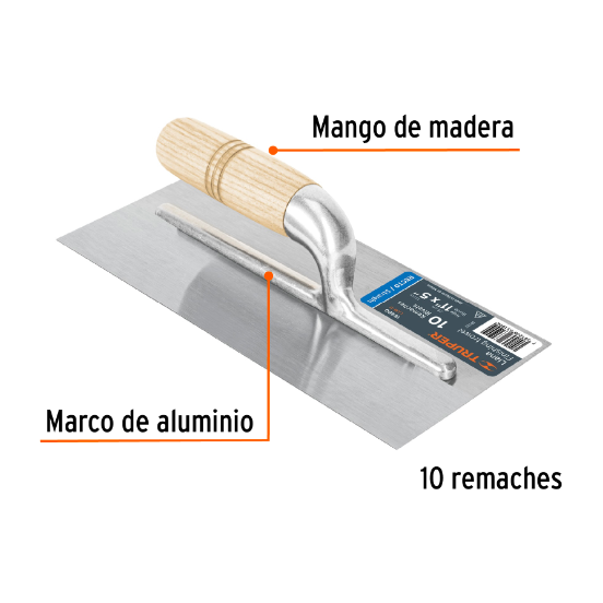 Llana, mango madera, canto recto, 10 remaches, 11"